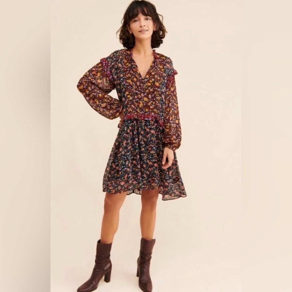 NWT Anthropologie Helene Floral Tunic Long Sleeve Dress Size XXS Petite